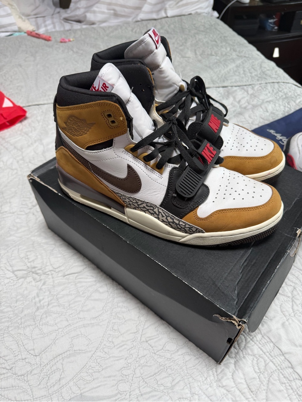 Jordan High-Top Sneakers — White, Brown, Black, Gold